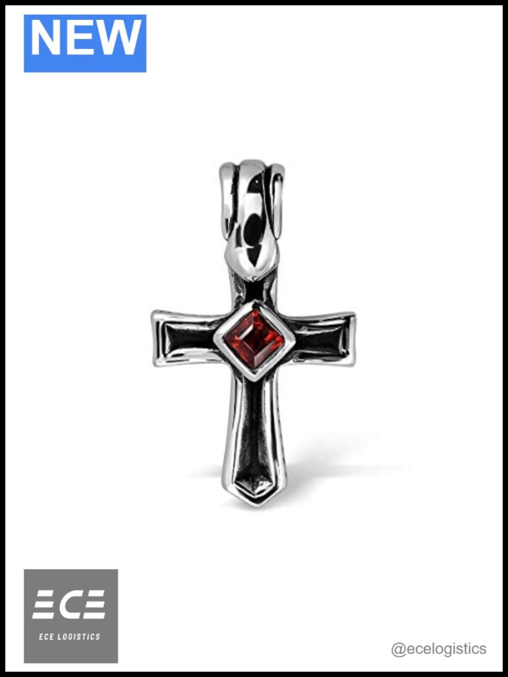 925 Sterling Silver Cross Pendant with Natural Garnet Stone